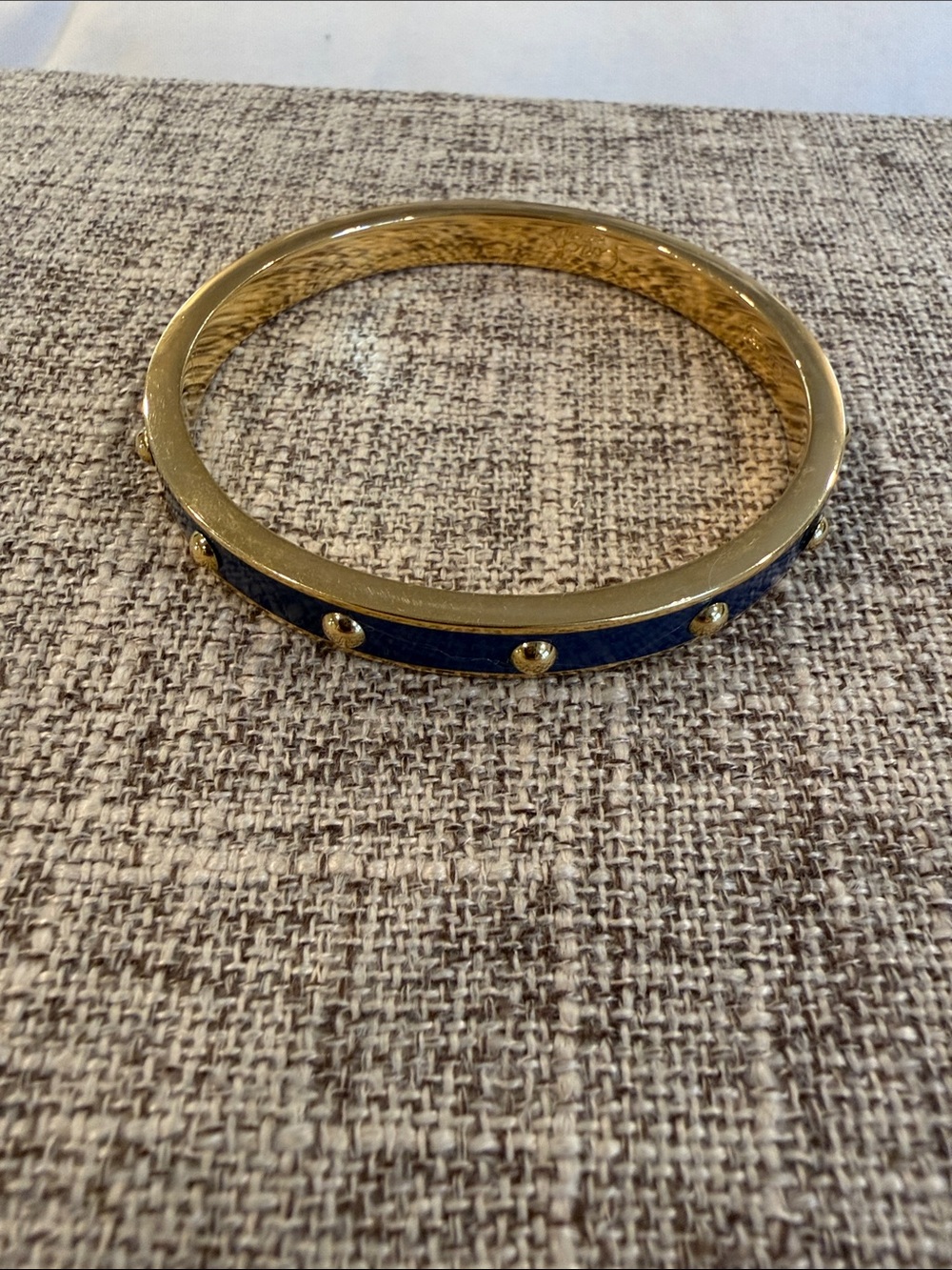 Coach Gold-Tone Bangle with Navy Enamel and Stud Accents